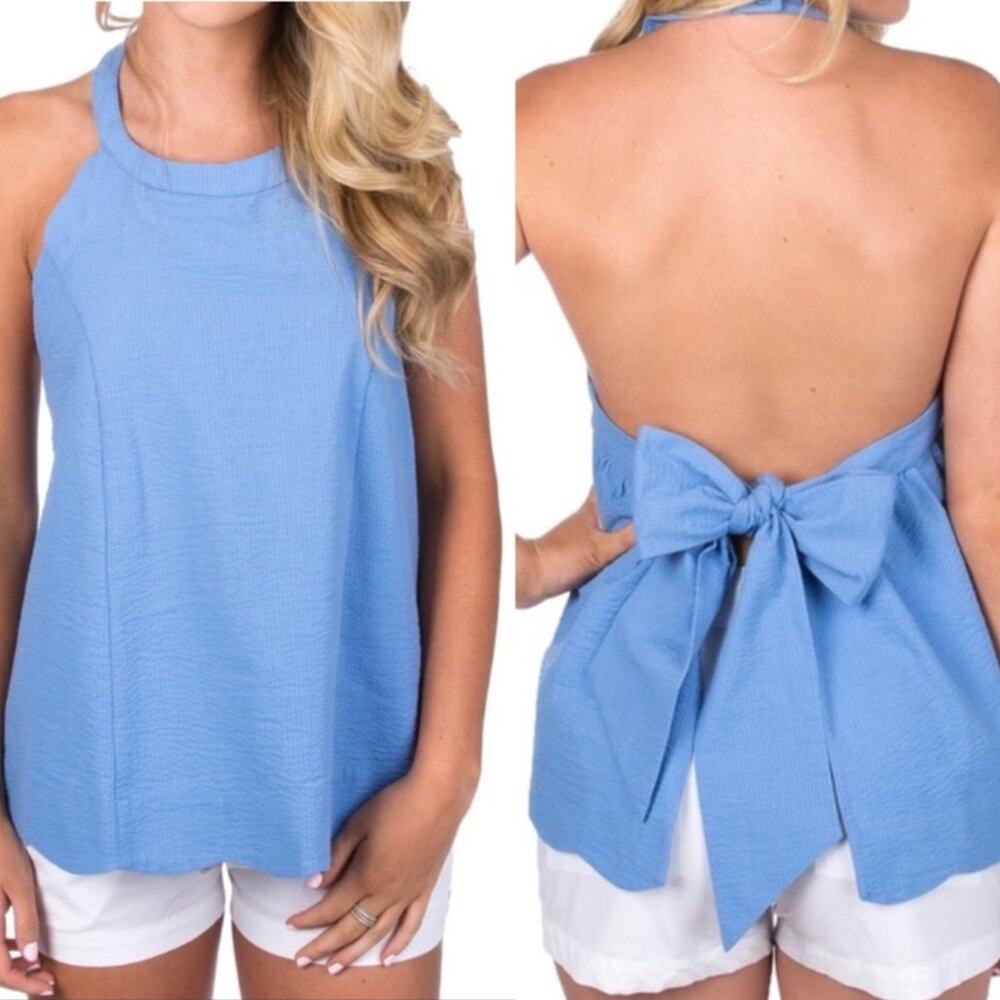 Lauren James Sadie Scalloped Halter Delta Blue Bow XS